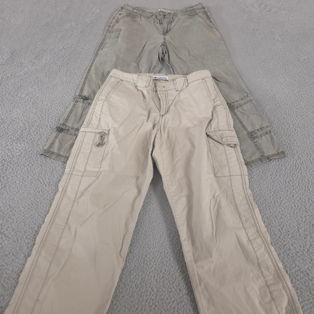 LOT OF 2 Columbia Pants Women 6 Medium Green‎ Tan Cargo Cotton Hiking Straight
